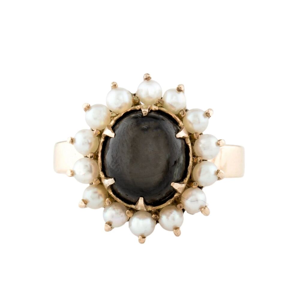 Vintage 18k 5 cttw star sapphire pearl ring
